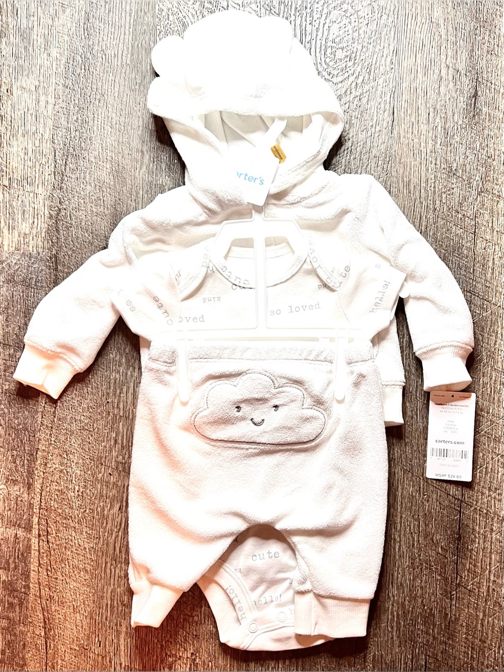 Carter’s Baby Boy Newborn 3 Piece Cloud Hooded Outfit Set NWT